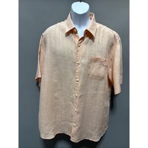TOMMY BAHAMA Hawaiian Shirt Men XL Coral Short Sleeve 100% Linen